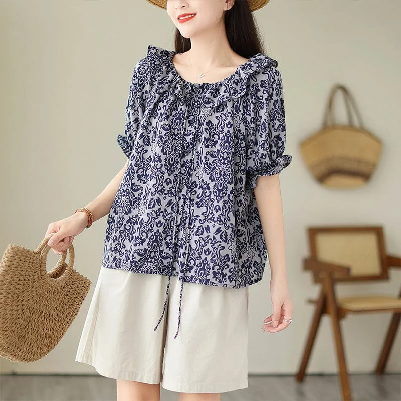 Women Summer Fashion Casual Ruffle Loose BlouseHunting Shirts