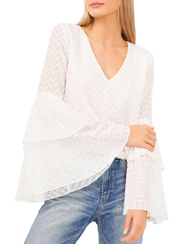 Womens Sheer Ruffled BlouseEmbellished Shirts