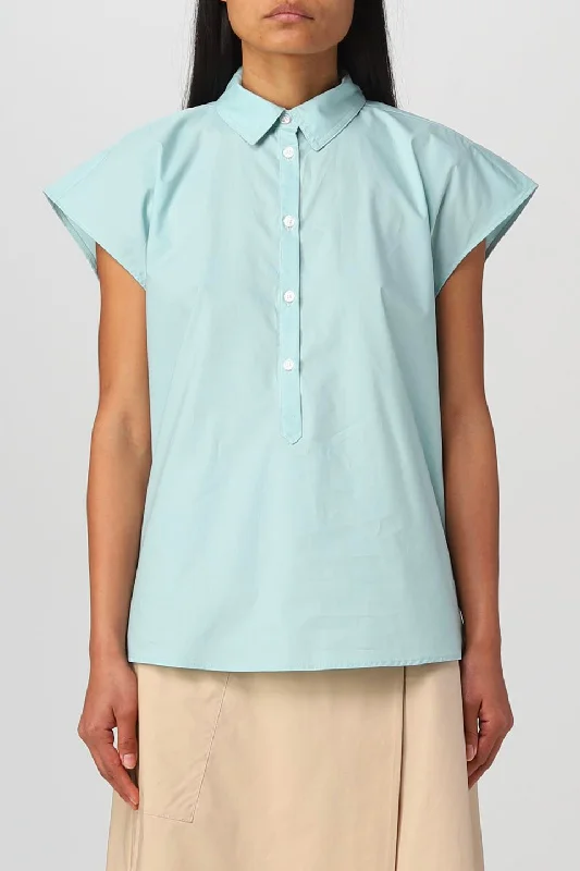 Poplin Blouse in Pure Cotton Poplin Harbor GreenAsymmetrical Shirts