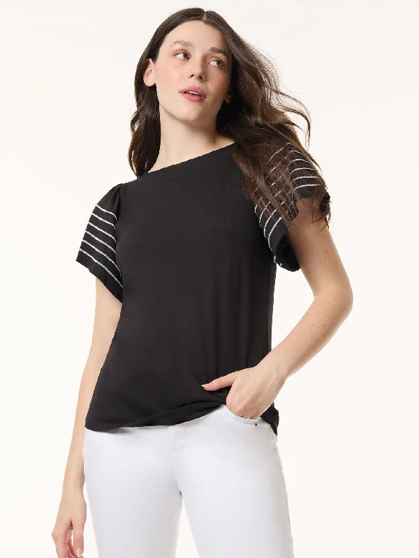 Fleece Short Sleeve TopsFlutter Short-Sleeve Top, Cotton Modal