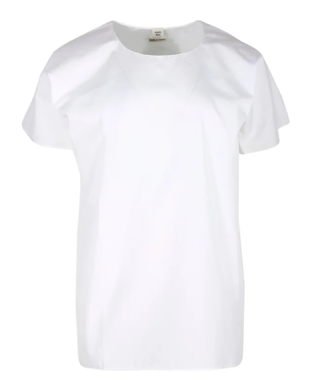 Plush Short Sleeve TopsHermes Short-Sleeved Top in White Cotton