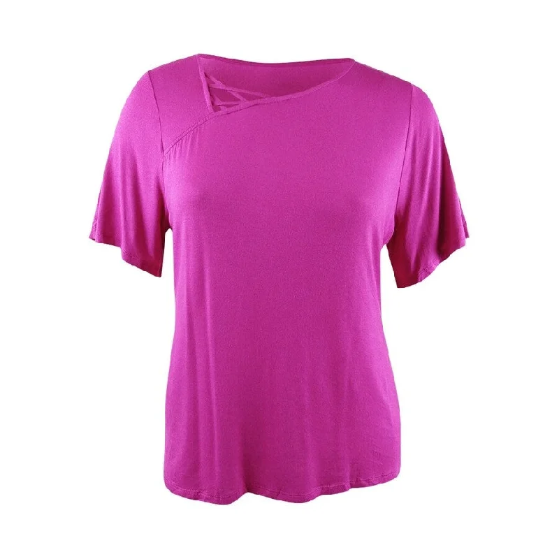 Waterproof Short Sleeve TopsThalia Sodi Women's Solid Short-Sleeve Top (XL, Pink)