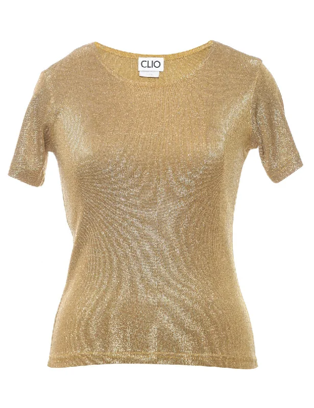 Running Short Sleeve TopsLurex Thread Pattern Gold Short-Sleeve Jumper - M