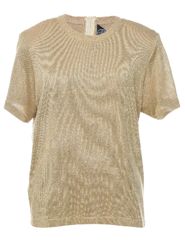 Gym Short Sleeve TopsLurex Thread Pattern Gold Short-Sleeve Jumper - XL