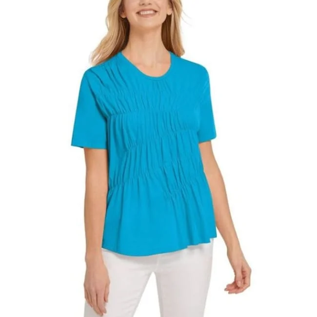 Compression Short Sleeve TopsDkny Women's Ruched Short-Sleeve Top Blue Size X-Small