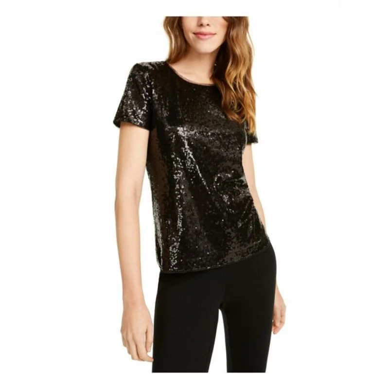 High-Fashion Short Sleeve TopsMaison Jules Women's Short-Sleeve Sequined Top Black Size XX Large - XX-Large