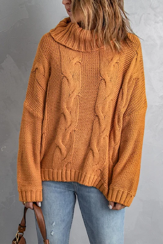 Cable Knit Turtleneck Sweater - Mustard