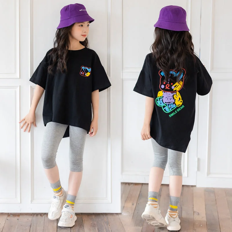 Off-Shoulder Short Sleeve TopsCartoon Irregular Top Short-sleeved Half-sleeve Big Kids' Trendy Clothes