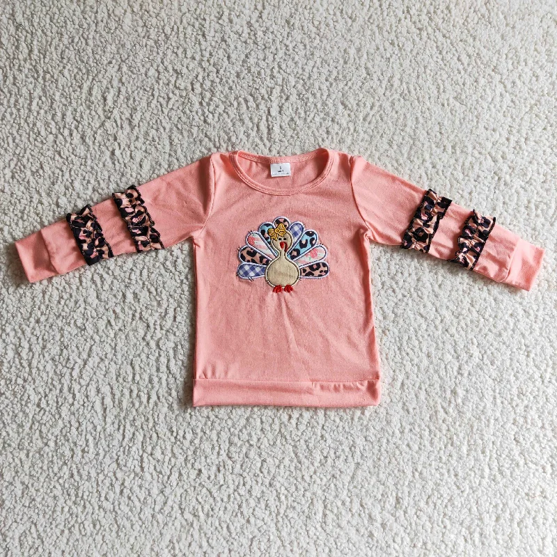 Embroidery tops kids thanksgiving turkey shirtsPainted Knit Tops