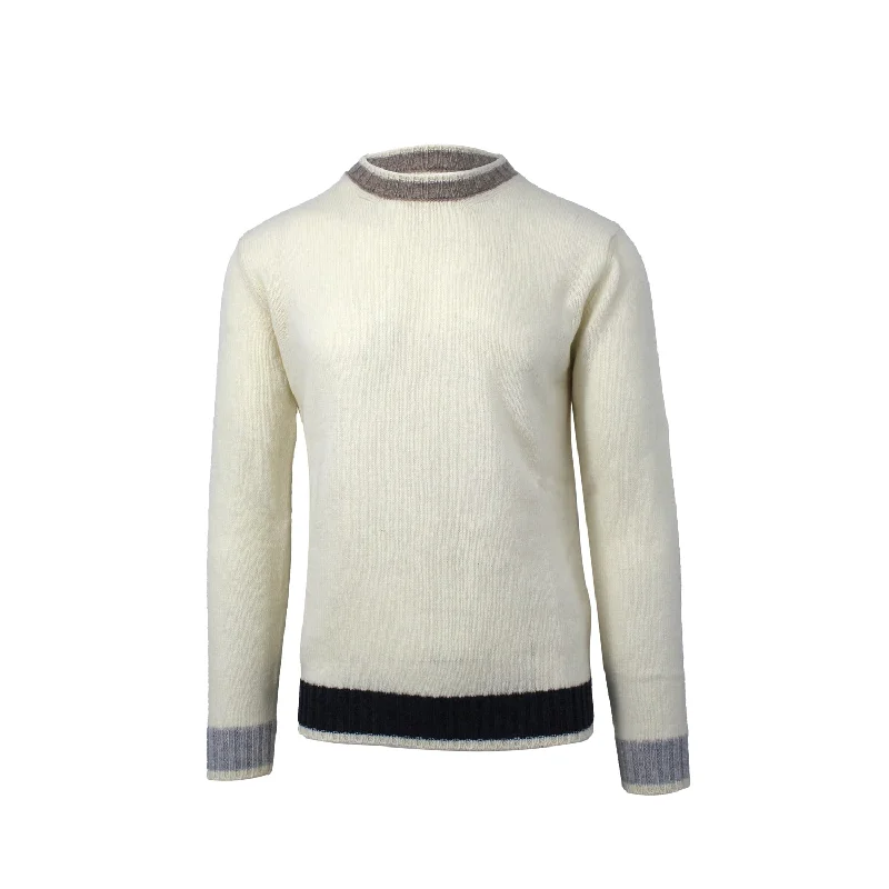 Creme Crewneck Sweater with Contrast AccentsTurtleneck Knit Tops