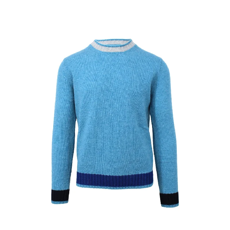 Teal Crewneck Sweater with Contrast AccentsCrewneck Knit Tops