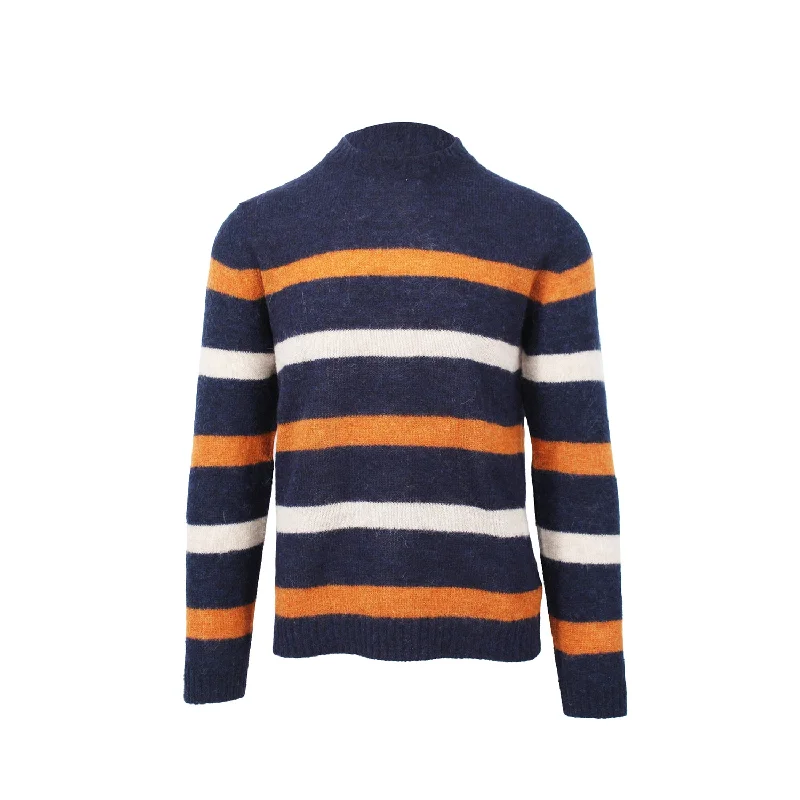 Navy Orange & Creme Striped SweaterOff-Shoulder Knit Tops