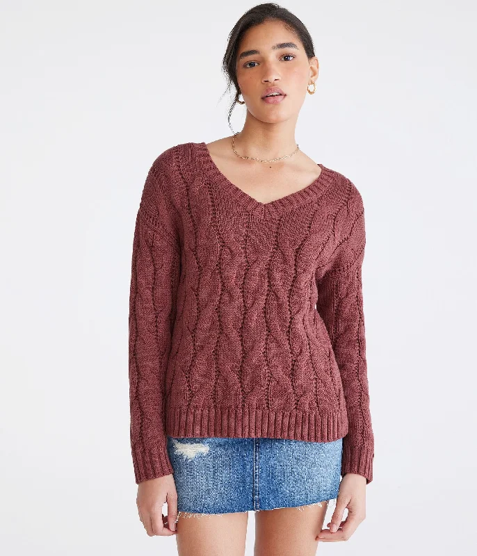 Aeropostale Wear 2 Ways Oversized Cable SweaterButton-Up Knit Tops