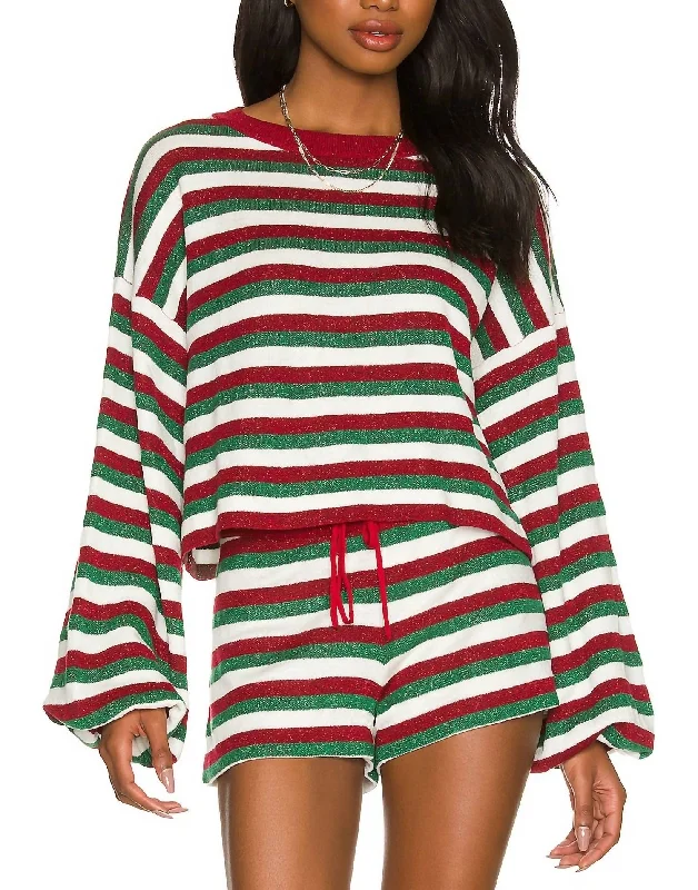 Ava Sweater In Festive StripeYoga Knit Tops