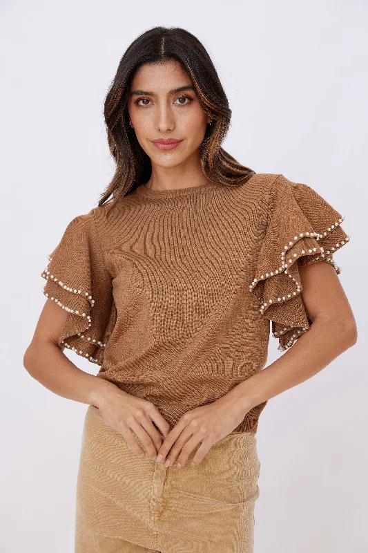 Bianca Flutter Sleeve SweaterWool Knit Tops