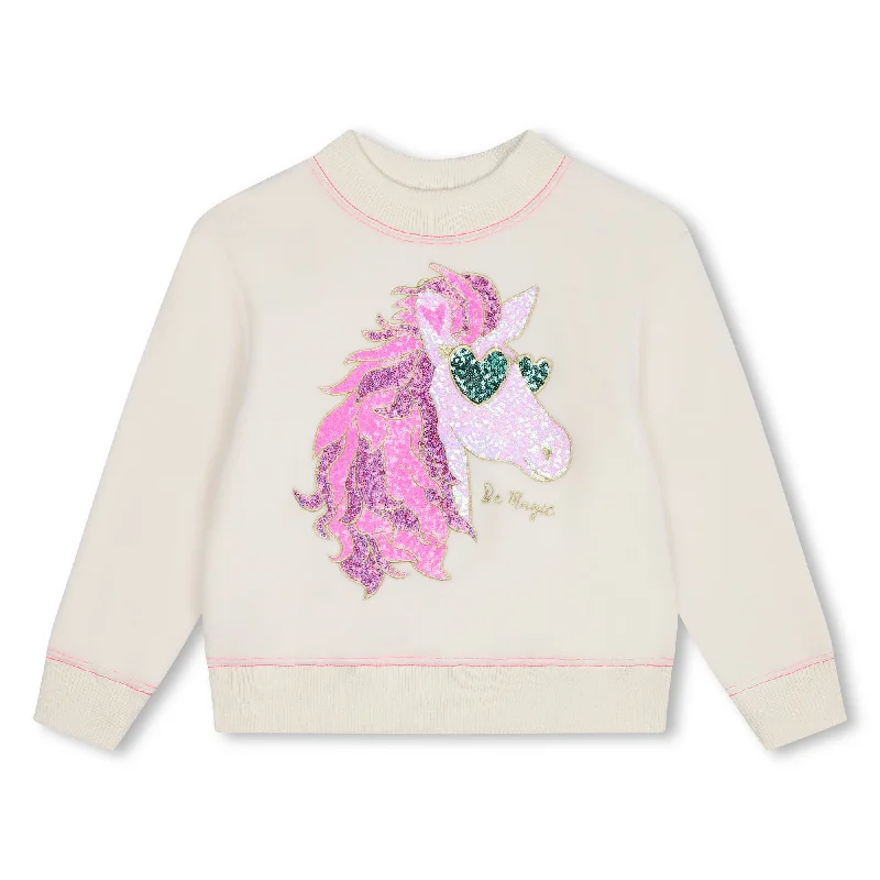 Beige Sequin Horse Applique SweaterAngora Knit Tops