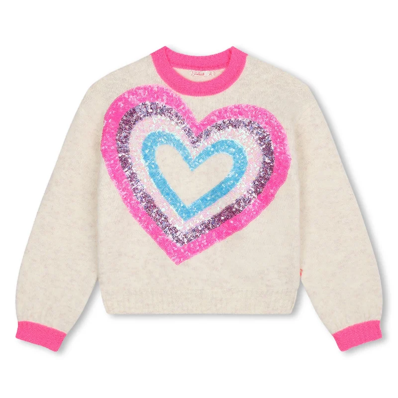 Ivory Sequin Heart Applique SweaterOrganic Cotton Knit Tops