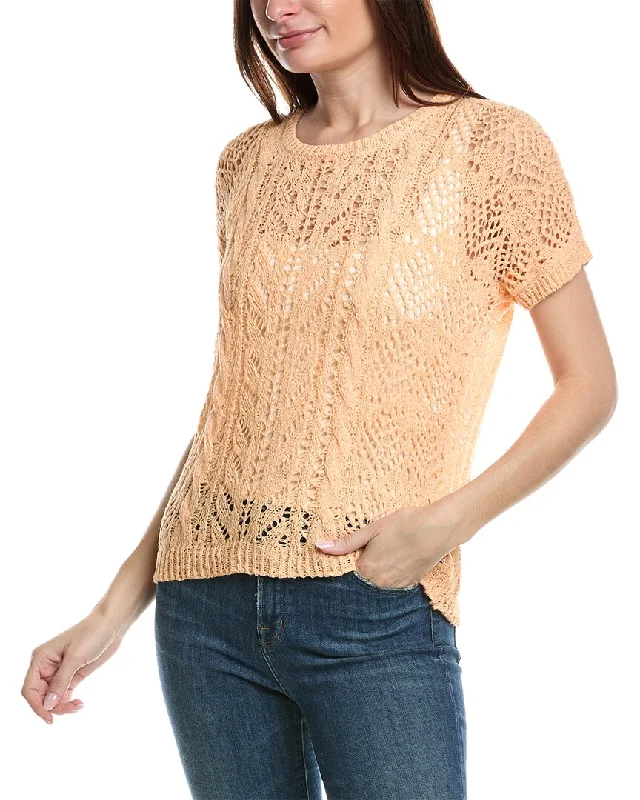 Bobeau Crochet SweaterLogo Knit Tops