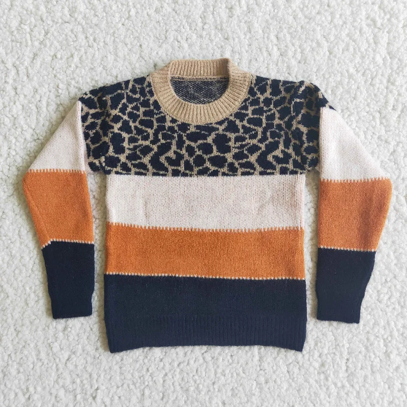 Boy Leopard Three Colors Patchwork SweatersLayered Knit Tops