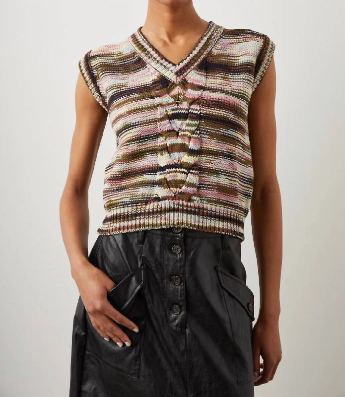 Brixton Vest In Forest Space DyeEmbroidered Knit Tops