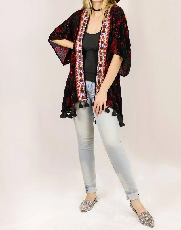 Burnout Kimono In VelvetCropped Knit Tops