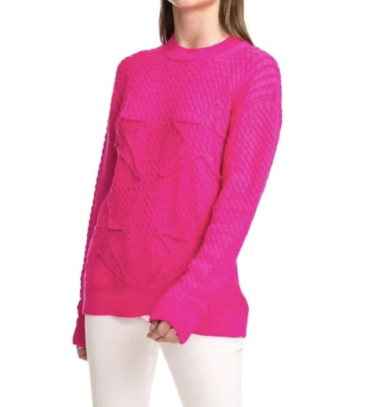 Cable Stars-Oversized Cable Sweater In RaspberryLace Knit Tops