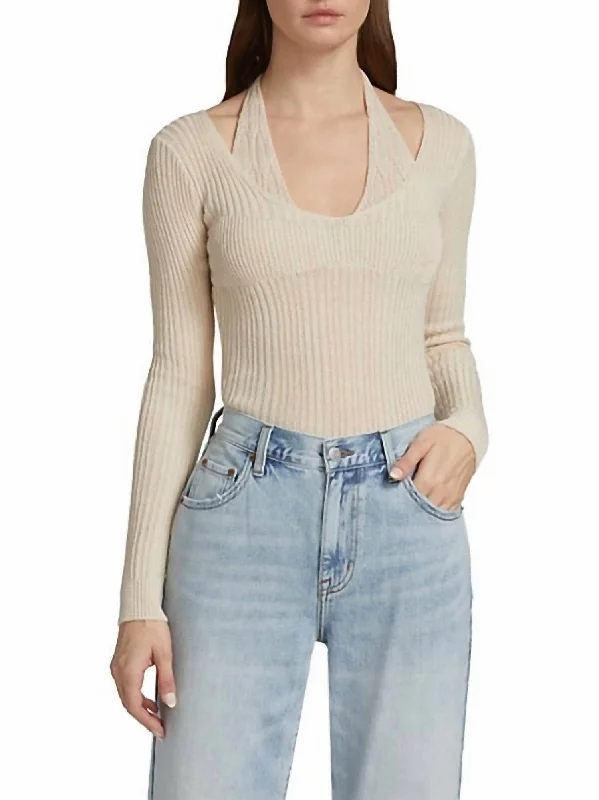 Camden Halter Sweater In Sand ShellFleece Knit Tops