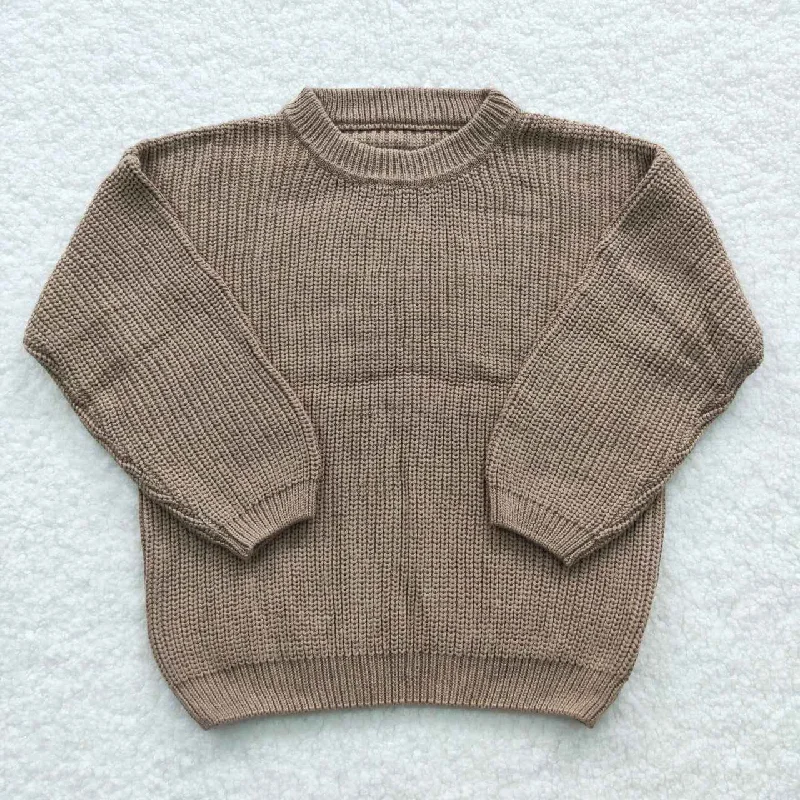 Children khaki round neck knitted sweaterPunk Knit Tops