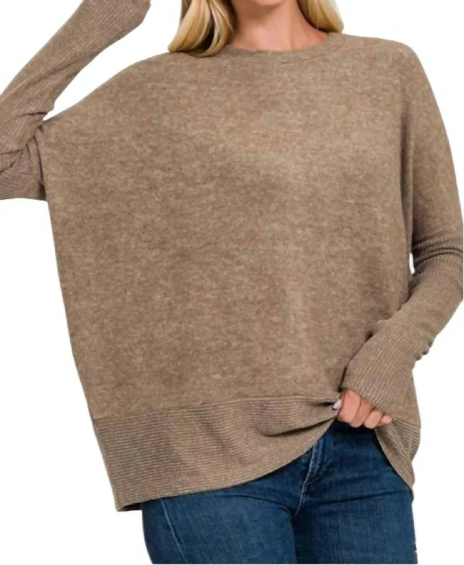 Christy Hacci Knit Dolman Sweater In MochaCashmere Knit Tops