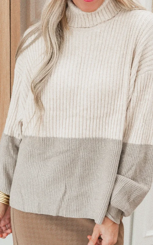 Cream Color Block Sweater TopMohair Knit Tops