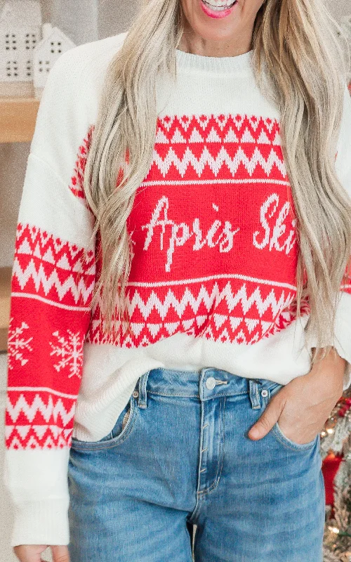 Cream Red Apres Ski Sweater TopSheer Knit Tops