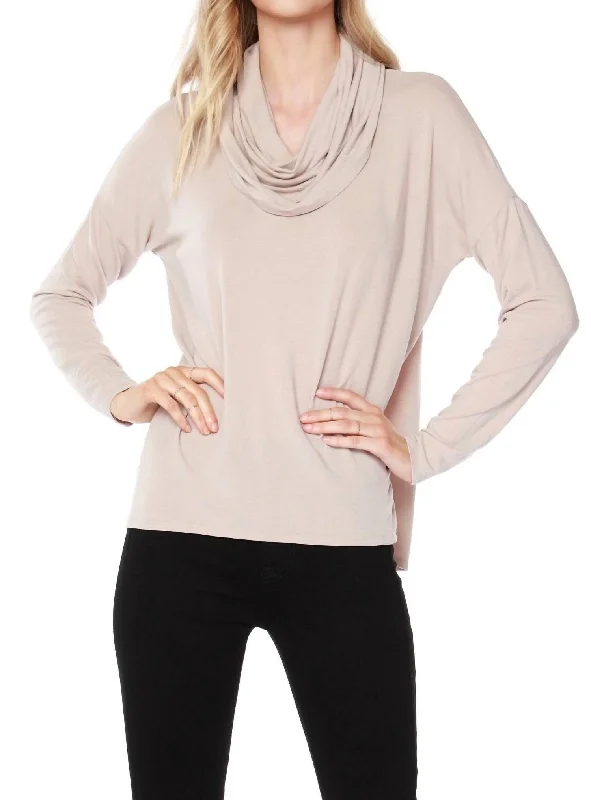 Draped Neck Top In SandyCollaborative Knit Tops