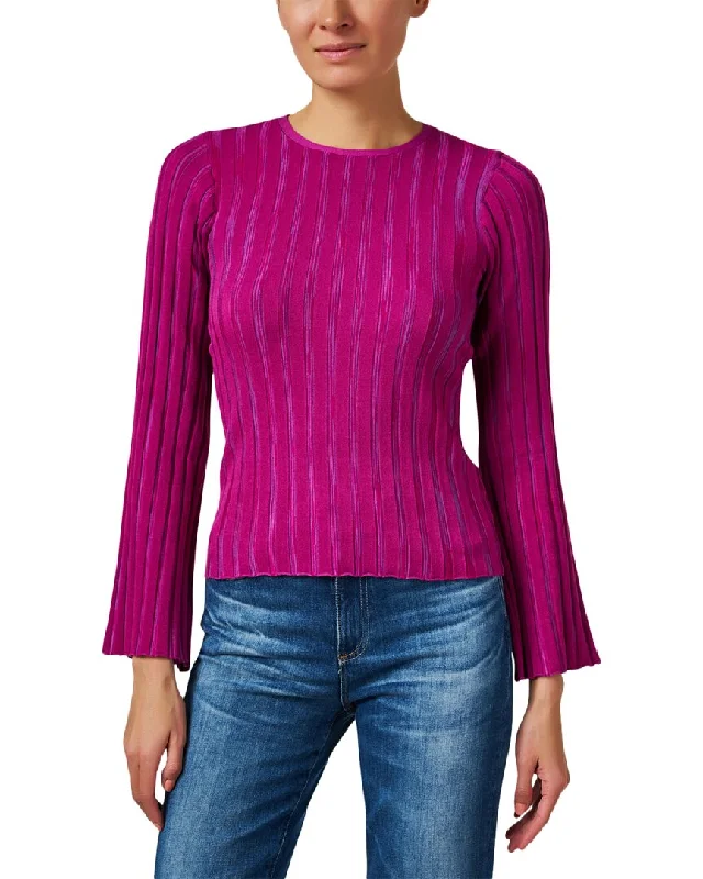 Ecru Rib Knit Silk SweaterHip-Hop Knit Tops