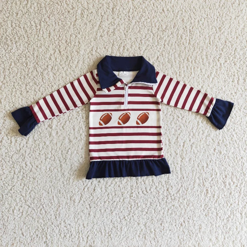 Football Zip Striped Sweatshirt Little girls topsStatement Knit Tops