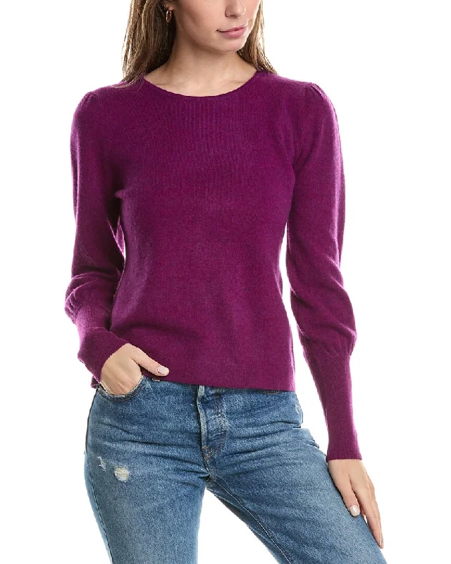 Forte Cashmere Gathered Sleeve Cashmere SweaterStudded Knit Tops