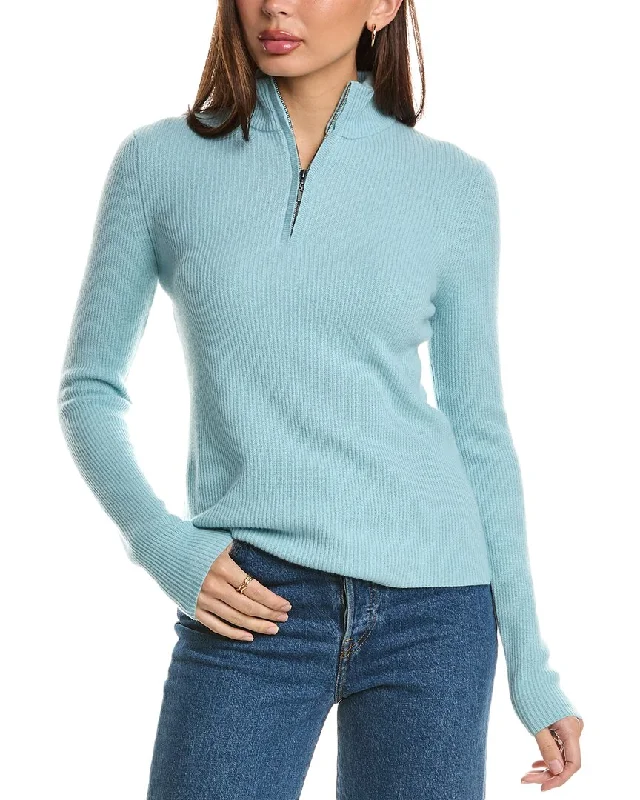 Forte Cashmere Rib Zip Mock Cashmere SweaterWinter Knit Tops