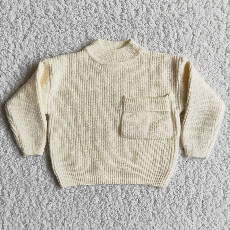 Girl Beige Pocket SweatersBamboo Knit Tops