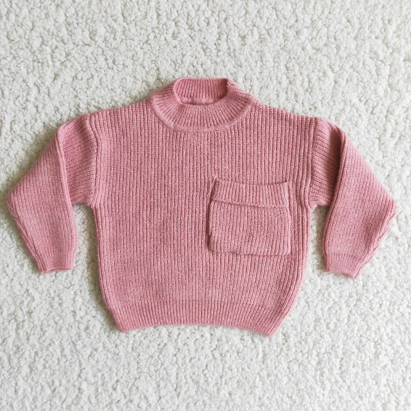 Girl Pink Pocket SweatersAsymmetrical Knit Tops