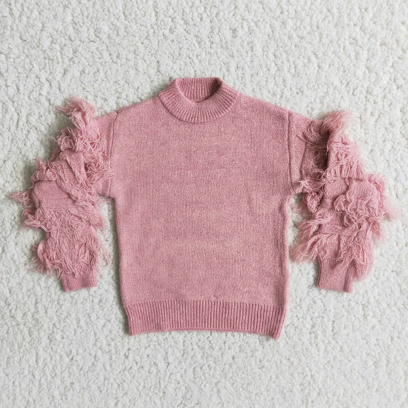 Girl Pink Tassels SweatersAngora Knit Tops