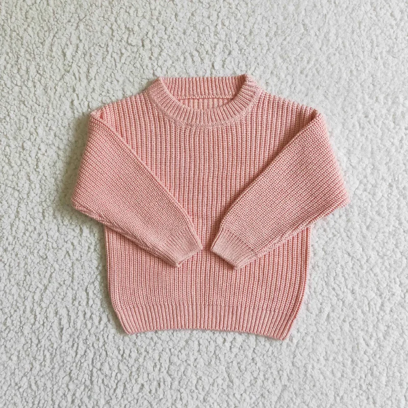 Girl Pink Winter Long Sleeve Sweater Girl's ClothesRibbed Knit Tops