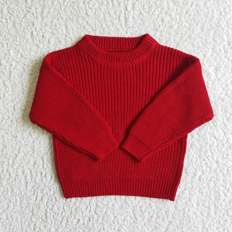 Girl Red Winter Long Sleeve Sweater Girl's ClothesEmbroidered Knit Tops