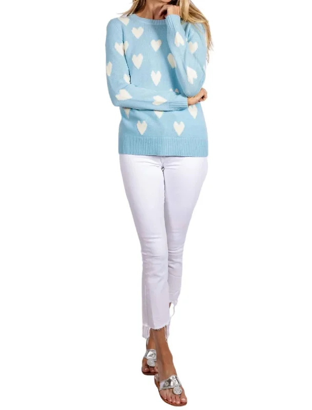 Heart Long Sleeve Sweater In BlueTasseled Knit Tops