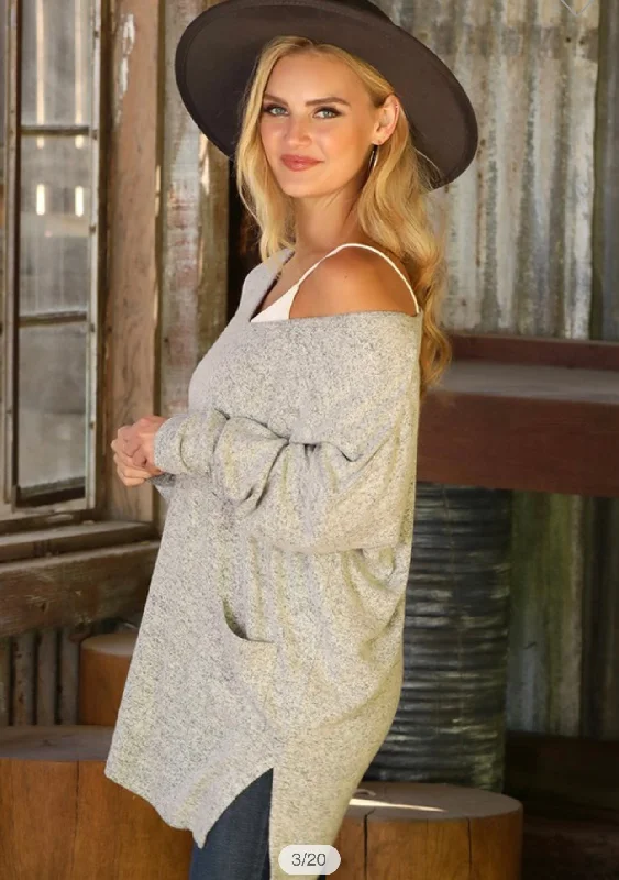 Heather Gray V Neck Tunic TopWool Knit Tops