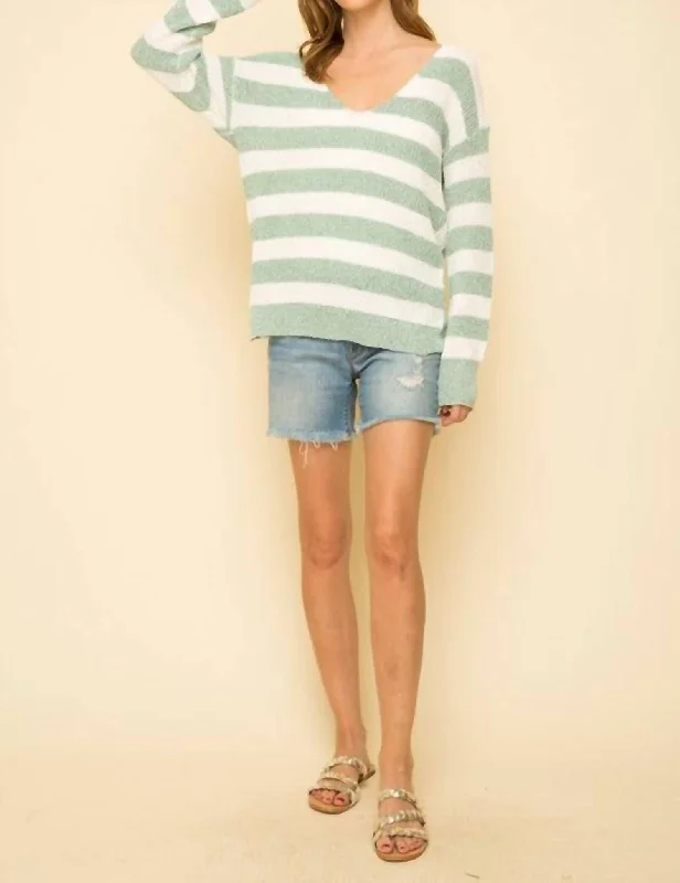 Knotted Back Stripe Sweater In MintGraphic Knit Tops