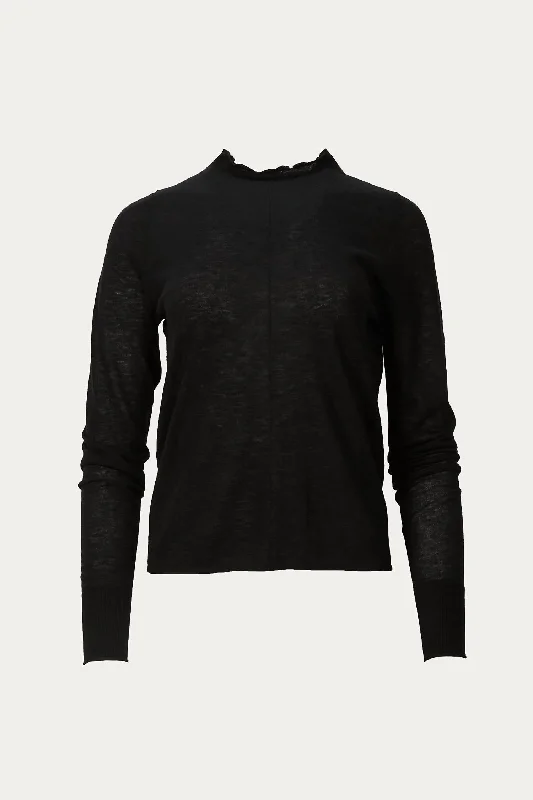 Langdon Long Sleeve In BlackishAsymmetrical Knit Tops