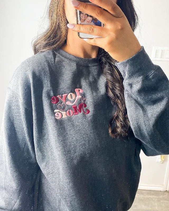 Love More Embroidered SweatshirtGraphic Knit Tops