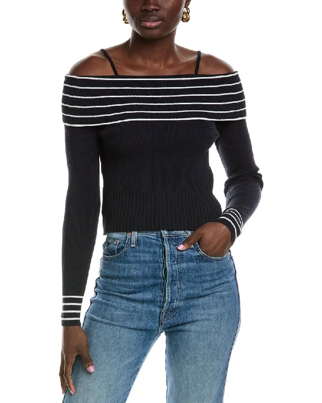 Lyra & Co Off-the-Shoulder SweaterRecycled Fabric Knit Tops