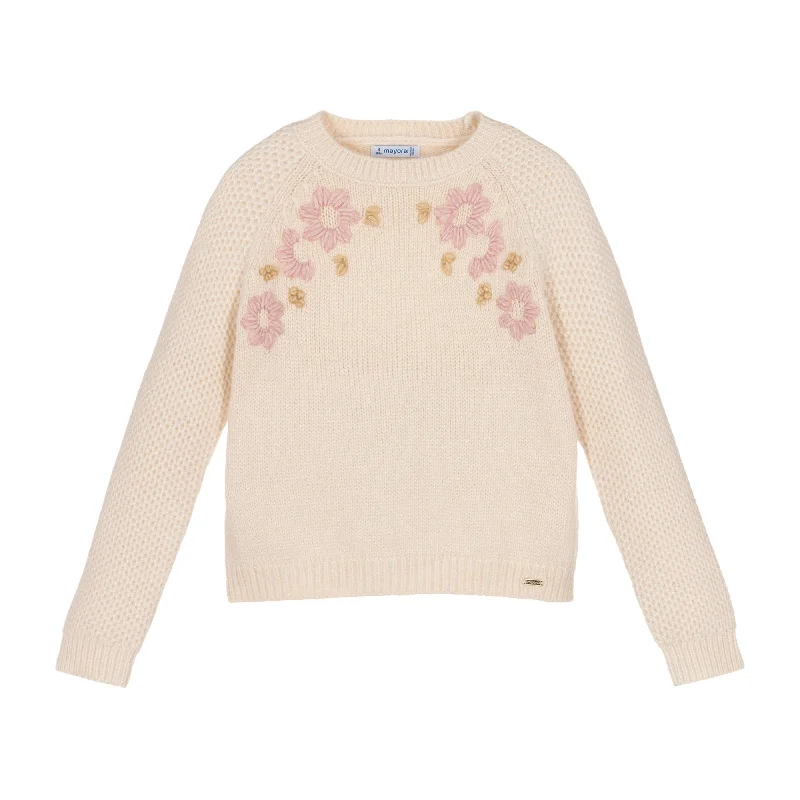 Beige Floral Knit SweaterHemp Knit Tops