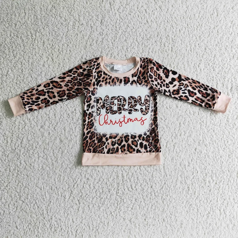 Merry christmas baby leopard tops kids girls' sweatshirtsZippered Knit Tops