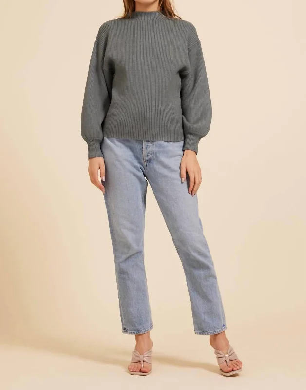 Mock Neck Sweater In ForestLeather-Paneled Knit Tops